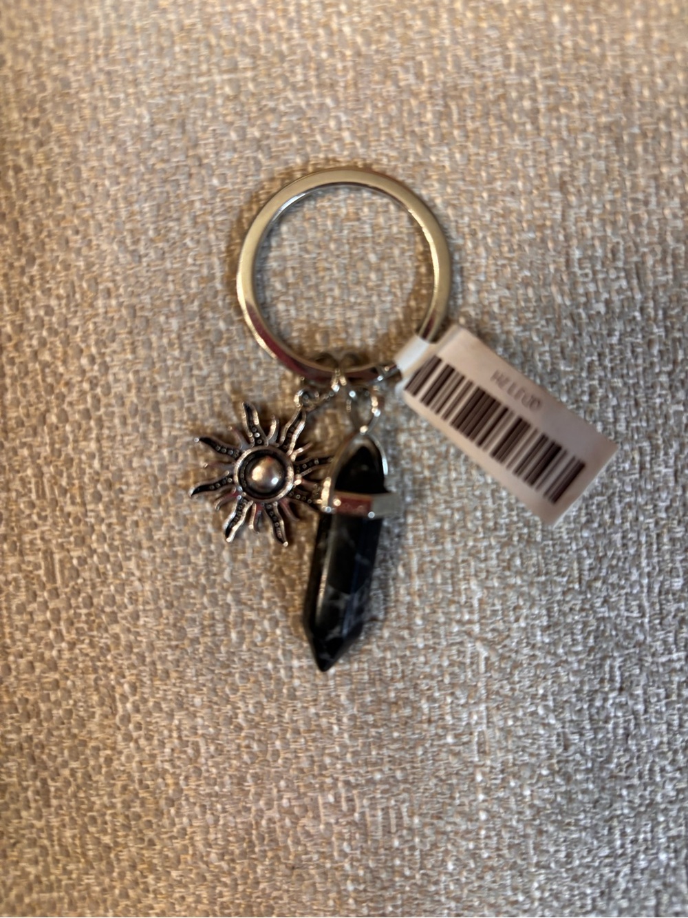 Silver Sun & Black healing Stone Keychain Charm - Unbranded